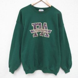 【20%OFF】XL★古着 ヘインズ Hanes 長袖 スウェット メンズ 00年代 00s SWOYERSVILLE 刺繍 クルーネック 濃緑 グリーン 24nov28 中古 スエット トレーナー トップス