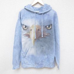 長袖スウェットパーカー 鳥 ネイビータイダイ XL | 古着