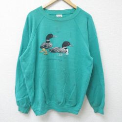 【50%OFF】XL★古着 ヘインズ Hanes 長袖 スウェット メンズ 80年代 80s カモ ラグラン クルーネック USA製 緑 グリーン 24nov30 中古 スエット トレーナー トップス