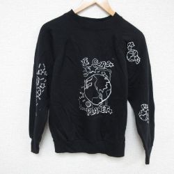 S★古着 長袖 スウェット メンズ 90年代 90s PLANET ラグラン クルーネック USA製 黒 ブラック 24nov30 中古 スエット トレーナー トップス