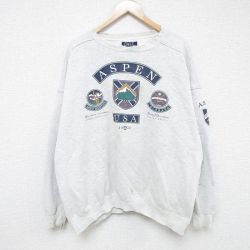 XL★古着 長袖 スウェット メンズ アスペン USA ボロ 大きいサイズ クルーネック グレー 霜降り 24dec02 中古 スエット トレーナー トップス