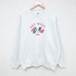 【50%OFF】XL★古着 フルーツオブザルーム 長袖 スウェット メンズ 90年代 90s 国旗 イカリ 刺繍 クルーネック USA製 薄グレー 霜降り 24dec02 中古 スエット トレーナー トップス