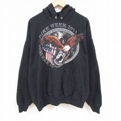 【50%OFF】XL★古着 ヘインズ Hanes 長袖 スウェット パーカー メンズ ワシ 大きいサイズ 黒 ブラック 24dec02 中古 スエット トレーナー トップス