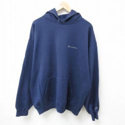 XL★古着 チャンピオン Champion 長袖 スウェット パーカー メンズ 00年代 00s ワンポイントロゴ 大きいサイズ 紺 ネイビー 24dec03 中古 スエット トレーナー トップス