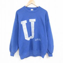 XL★古着 ジャージーズ 長袖 スウェット メンズ 90年代 90s U クルーネック USA製 薄紺 ネイビー 24dec04 中古 スエット トレーナー トップス