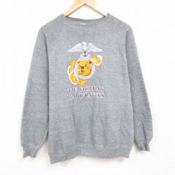 L★古着 ジャージーズ 長袖 スウェット メンズ 80年代 80s ミリタリー 海兵隊 ラグラン クルーネック USA製 グレー 霜降り 24dec04 中古 スエット トレーナー トップス