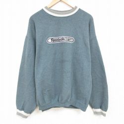 XL★古着 リーボック REEBOK 長袖 スウェット メンズ 90年代 90s ビッグロゴ 刺繍 大きいサイズ クルーネック USA製 緑 グリーン 霜降り 24dec04 中古 スエット トレーナー トップス
