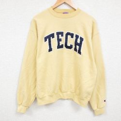 L★古着 チャンピオン Champion 長袖 スウェット メンズ 00年代 00s TECH クルーネック 黄 イエロー 24dec04 中古 スエット トレーナー トップス