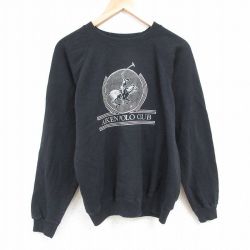 L★古着 ヘインズ Hanes 長袖 スウェット メンズ 80年代 80s エイケンポロクラブ ラグラン クルーネック USA製 黒 ブラック 24dec04 中古 スエット トレーナー トップス