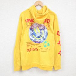 XL★古着 長袖 スウェット パーカー メンズ ワンワールド ポリエステル 黄 イエロー 24dec04 中古 スエット トレーナー トップス