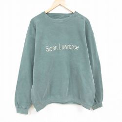 XL★古着 長袖 スウェット メンズ 00年代 00s サラローレンス 刺繍 大きいサイズ クルーネック 緑 グリーン 24dec04 中古 スエット トレーナー トップス