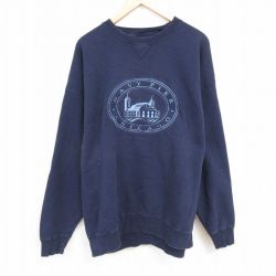 XL★古着 長袖 スウェット メンズ 90年代 90s ネイビーピア 刺繍 大きいサイズ クルーネック 紺 ネイビー 24dec04 中古 スエット トレーナー トップス