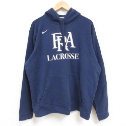 XL★古着 ナイキ NIKE 長袖 スウェット パーカー メンズ ワンポイントロゴ 大きいサイズ 紺 ネイビー 24dec05 中古 スエット トレーナー トップス