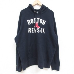 XL★古着 長袖 スウェット パーカー メンズ 00年代 00s MLB ボストンレッドソックス 大きいサイズ 濃紺 ネイビー メジャーリーグ ベースボール 野球 24dec05 中古 スエット トレーナー トップス