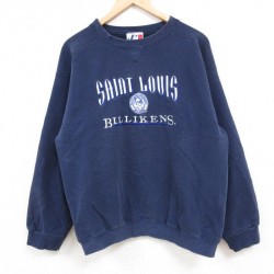 L★古着 長袖 スウェット メンズ 90年代 90s セントルイス カレッジ 刺繍 クルーネック USA製 紺 ネイビー 24dec05 中古 スエット トレーナー トップス