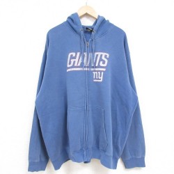 XL★古着 長袖 フルジップ スウェット パーカー メンズ 00年代 00s NFL ニューヨークジャイアンツ 大きいサイズ 薄紺 ネイビー アメフト スーパーボウル 24dec05 中古 スエット トレーナー トップス