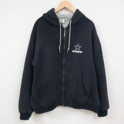 XL★古着 長袖 フルジップ スウェット パーカー メンズ 00年代 00s NFL ダラスカウボーイズ 大きいサイズ 濃紺 ネイビー フード内側サーマル アメフト スーパーボウル 【spe】 24dec06 中古 スエット トレーナー トップス