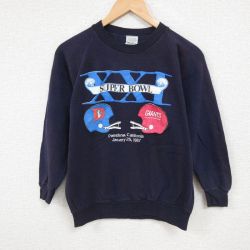 M★古着 長袖 スウェット メンズ 00年代 00s スーパーボウル コットン ラグラン クルーネック 紺 ネイビー 24dec06 中古 スエット トレーナー トップス
