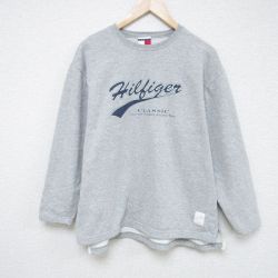 【50%OFF】XL★古着 トミーヒルフィガー TOMMY HILFIGER 長袖 ブランド スウェット メンズ 90年代 90s ビッグロゴ クルーネック USA製 グレー 霜降り 24dec06 中古 スエット トレーナー トップス