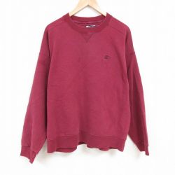 XL★古着 スターター STARTER 長袖 スウェット メンズ 00年代 00s ワンポイントロゴ 大きいサイズ クルーネック エンジ 24dec05 中古 スエット トレーナー トップス