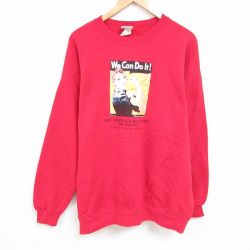 XL★古着 リー Lee 長袖 スウェット メンズ 00年代 00s ロージーザリベッター 大きいサイズ クルーネック 赤 レッド 24dec05 中古 スエット トレーナー トップス