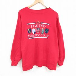 【50%OFF】XL★古着 長袖 スウェット メンズ 00年代 00s 刺繍 大きいサイズ クルーネック 赤 レッド 24dec05 中古 スエット トレーナー トップス