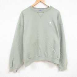 XL★古着 チャンピオン Champion 長袖 スウェット メンズ 00年代 00s ワンポイントロゴ 大きいサイズ クルーネック 薄緑 グリーン 24dec05 中古 スエット トレーナー トップス