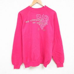 XL★古着 ヘインズ Hanes 長袖 スウェット メンズ 80年代 80s ブドウ 大きいサイズ ラグラン クルーネック USA製 濃ピンク 24dec05 中古 スエット トレーナー トップス