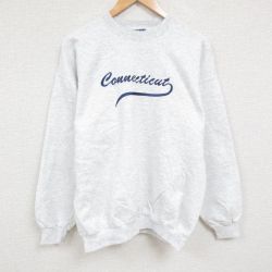 XL★古着 ヘインズ Hanes 長袖 スウェット メンズ 00年代 00s コネチカット 刺繍 大きいサイズ クルーネック 薄グレー 霜降り 24dec05 中古 スエット トレーナー トップス