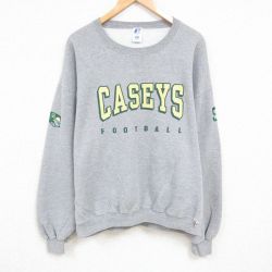 XL★古着 ラッセル 長袖 スウェット メンズ 00年代 00s CASEYS フットボール 大きいサイズ クルーネック グレー 霜降り 24dec05 中古 スエット トレーナー トップス