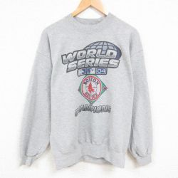 XL★古着 長袖 スウェット メンズ 00年代 00s MLB ボストンレッドソックス クルーネック グレー 霜降り メジャーリーグ ベースボール 野球 24dec05 中古 スエット トレーナー トップス