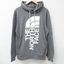 L★古着 ノースフェイス THE NORTH FACE 長袖 スウェット パーカー メンズ ビッグロゴ 濃グレー 霜降り 24dec13 中古 スエット トレーナー トップス