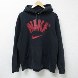 XL★古着 ナイキ NIKE 長袖 スウェット パーカー メンズ ビッグロゴ 大きいサイズ 黒 ブラック 24dec13 中古 スエット トレーナー トップス