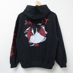 【20%OFF】M★古着 長袖 スウェット パーカー メンズ アニメ NARUTO ナルト疾風伝 うちはサスケ 黒 ブラック 24dec13 中古 スエット トレーナー トップス
