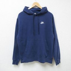 XL★古着 ナイキ NIKE 長袖 スウェット パーカー メンズ ワンポイントロゴ 紺 ネイビー 24dec13 中古 スエット トレーナー トップス