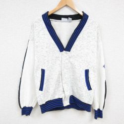 【20%OFF】L★古着 メンバーズオンリー 長袖 スウェット カーディガン メンズ 90年代 90s マルチカラー 薄グレー他 霜降り 24dec07 中古 スエット トレーナー トップス