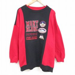 XL★古着 EXPRESS 長袖 スウェット メンズ 90年代 90s モンブラン スキー 刺繍 ツートンカラー 大きいサイズ クルーネック 赤他 レッド 【spe】 24dec07 中古 スエット トレーナー トップス
