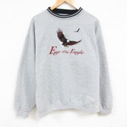 XL★古着 長袖 スウェット メンズ 00年代 00s ワシ 刺繍 クルーネック グレー 霜降り 24dec07 中古 スエット トレーナー トップス