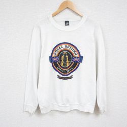 L★古着 スクリーンスターズ 長袖 スウェット メンズ 90年代 90s ROYAL BRITISH クルーネック USA製 白 ホワイト 24dec11 中古 スエット トレーナー トップス