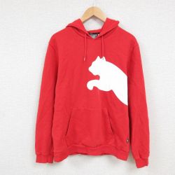 L★古着 プーマ puma 長袖 スウェット パーカー メンズ ビッグロゴ 赤 レッド 24dec11 中古 スエット トレーナー トップス