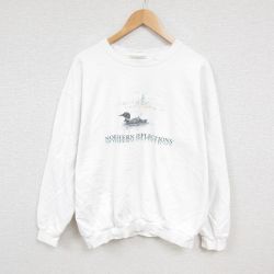 【50%OFF】XL★古着 長袖 スウェット メンズ 00年代 00s カモ コットン クルーネック カナダ製 白 ホワイト 24dec11 中古 スエット トレーナー トップス