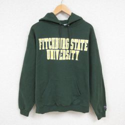 L★古着 チャンピオン Champion 長袖 スウェット パーカー メンズ フィッチバーグ 大学 緑 グリーン 24dec11 中古 スエット トレーナー トップス