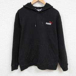 XL★古着 プーマ puma 長袖 スウェット パーカー メンズ ワンポイントロゴ 大きいサイズ 黒 ブラック 24dec11 中古 スエット トレーナー トップス