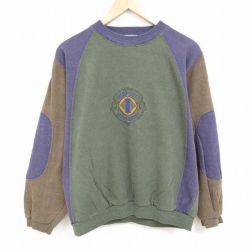 XL★古着 長袖 スウェット メンズ 00年代 00s 刺繍 マルチカラー ラグラン クルーネック 緑他 グリーン 【spe】 24dec11 中古 スエット トレーナー トップス