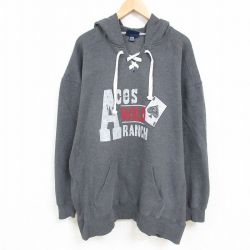 XL★古着 長袖 スウェット パーカー メンズ トランプ エース 大きいサイズ ロング丈 グレー 霜降り 24dec11 中古 スエット トレーナー トップス