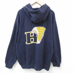 XL★古着 長袖 スウェット パーカー メンズ インディアン 大きいサイズ 紺 ネイビー 24dec11 中古 スエット トレーナー トップス