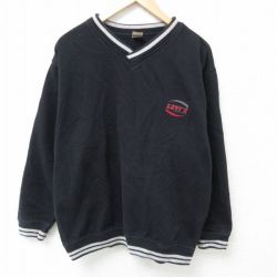 XL★古着 リーバイス Levis 長袖 スウェット メンズ ワンポイントロゴ Vネック 黒 ブラック 24dec11 中古 スエット トレーナー トップス