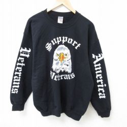 L★古着 長袖 スウェット メンズ 00年代 00s 鳥 クルーネック 黒 ブラック 24dec11 中古 スエット トレーナー トップス