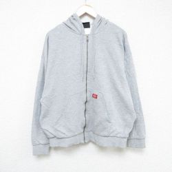 XL★古着 ディッキーズ Dickies 長袖 フルジップ スウェット パーカー メンズ ワンポイントロゴ 大きいサイズ グレー 霜降り 内側サーマル 24dec12 中古 スエット トレーナー トップス