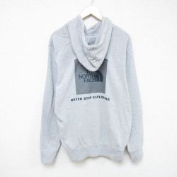 L★古着 ノースフェイス THE NORTH FACE 長袖 スウェット パーカー メンズ ビッグロゴ グレー 霜降り 24dec12 中古 スエット トレーナー トップス